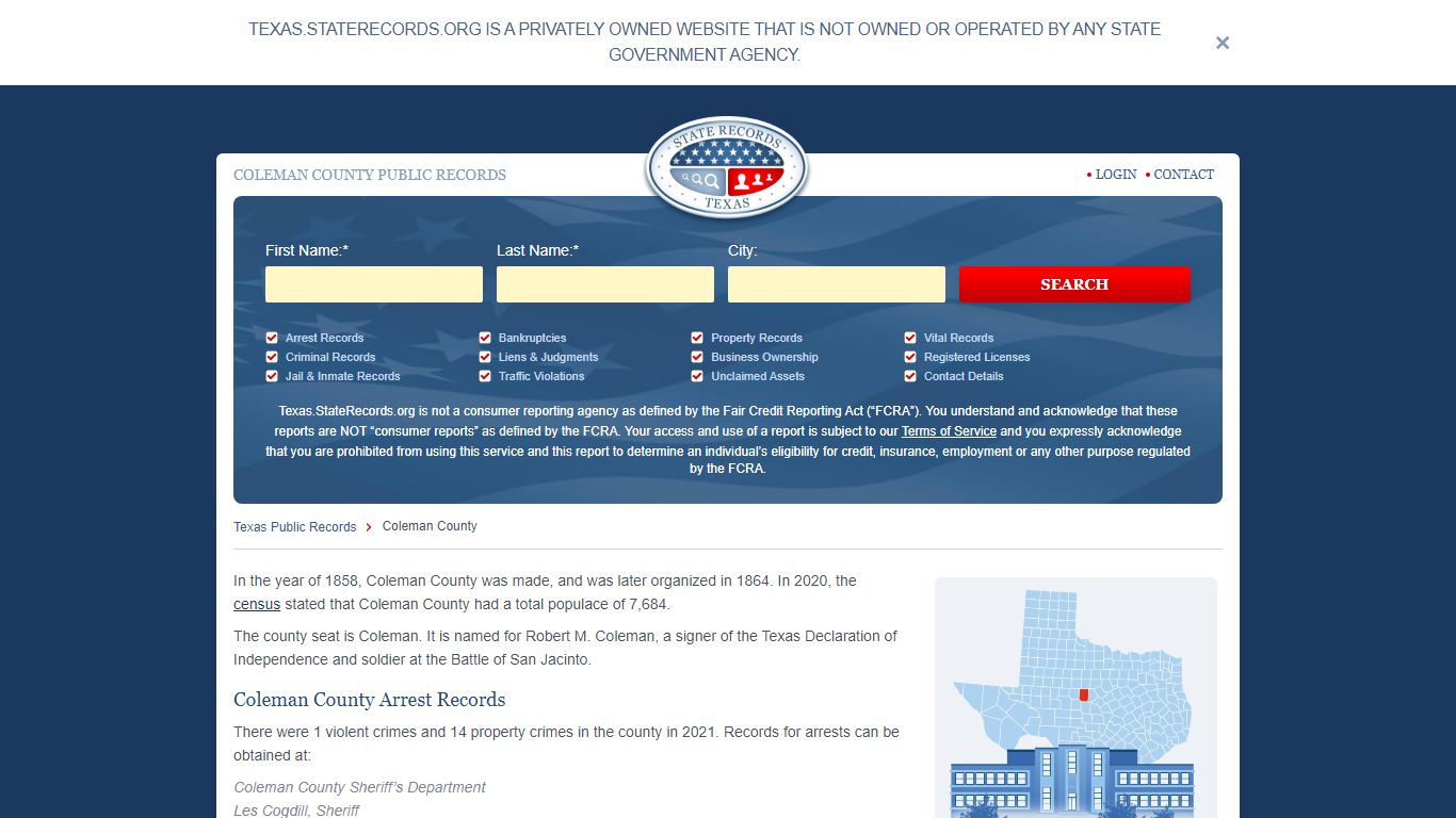 Coleman County Arrest, Court, and Public Records | StateRecords.org